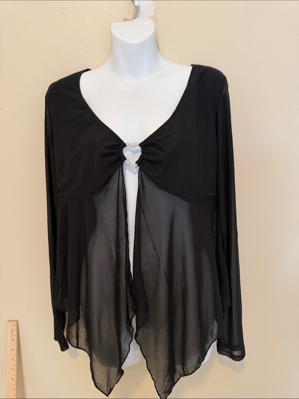 paper doll Sheer Black Tunic with Rhinestone Heart